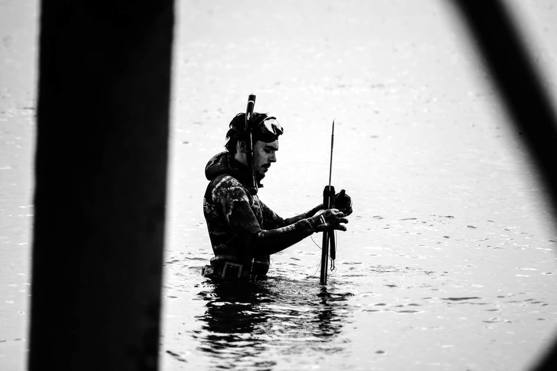 Bearded Man Spearfishing with Mask