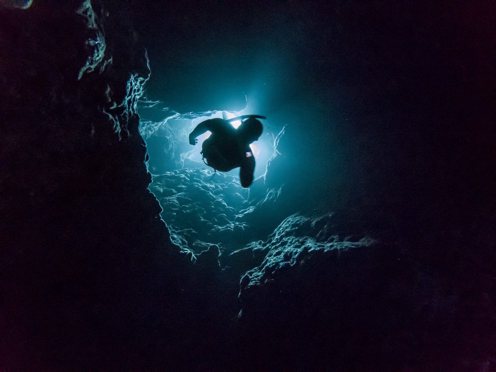 Freediving with a light at night